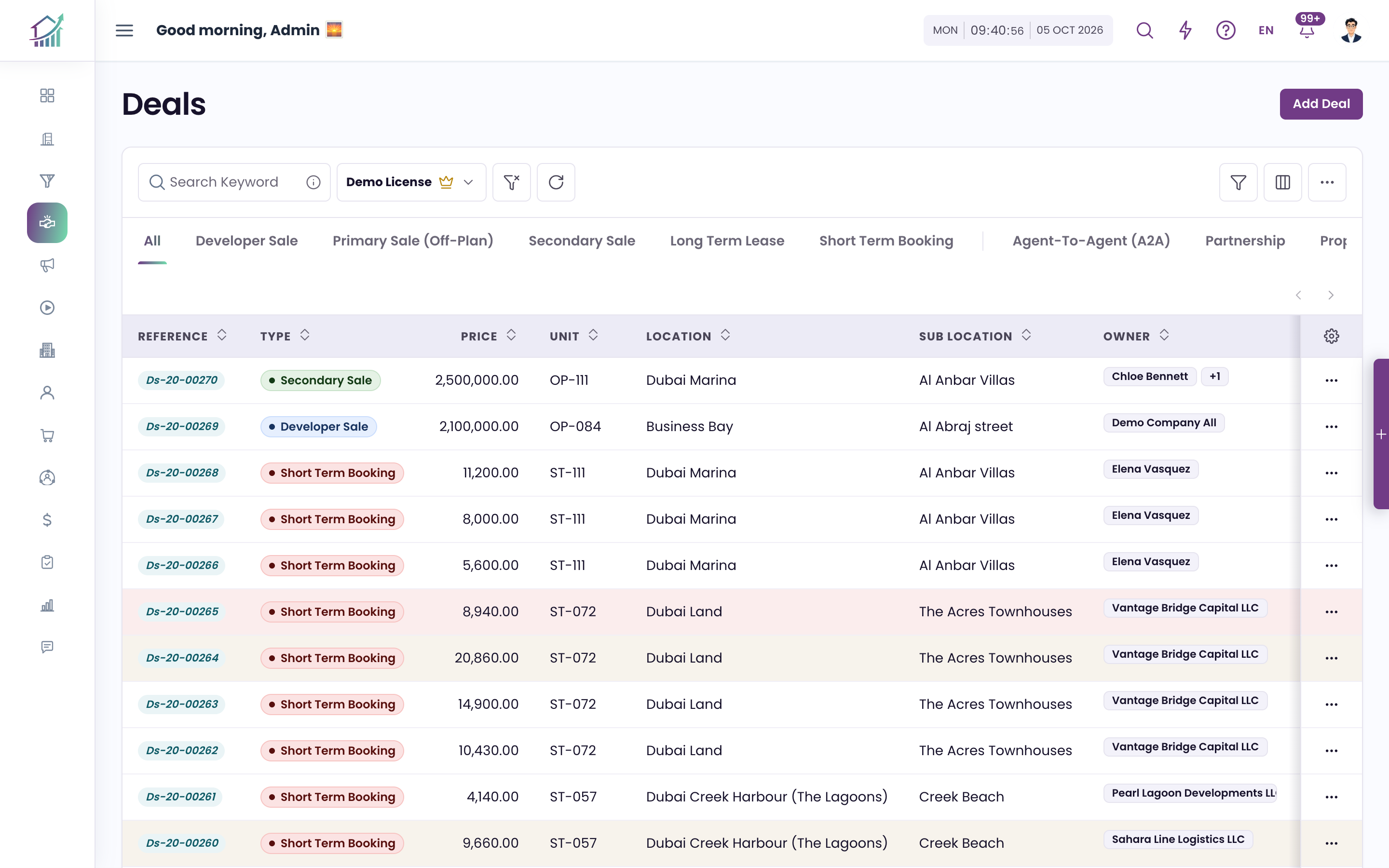 The unified deal record, its escrow, VAT and commission on one screen.
